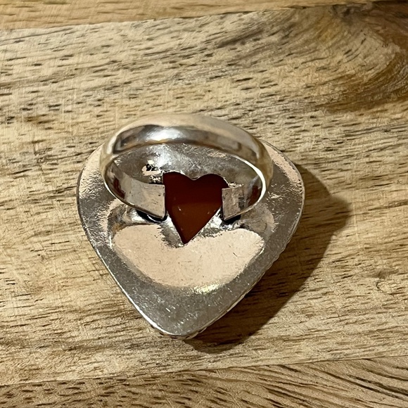 SILVER PLATED STAMPED 925 CARNELIAN GEMSTONE HEART RING SIZE 9 - Picture 4 of 9